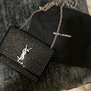 Saint Laurent Black and Silver Studded Clutch